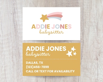 Shooting Star Babysitter Contact Card Template, Editable Business Card (Canva Design, Instant Download)