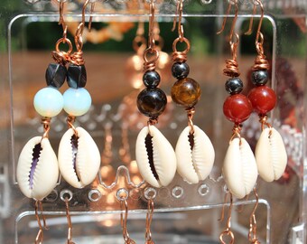 NELLY - Cowrie & Crystal Earrings
