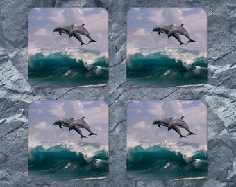 Dolphin and Baby Having Fun Ocean Novelty Coaster Set Dolphin and Baby Having Fun Ocean Novelty Coaster Set