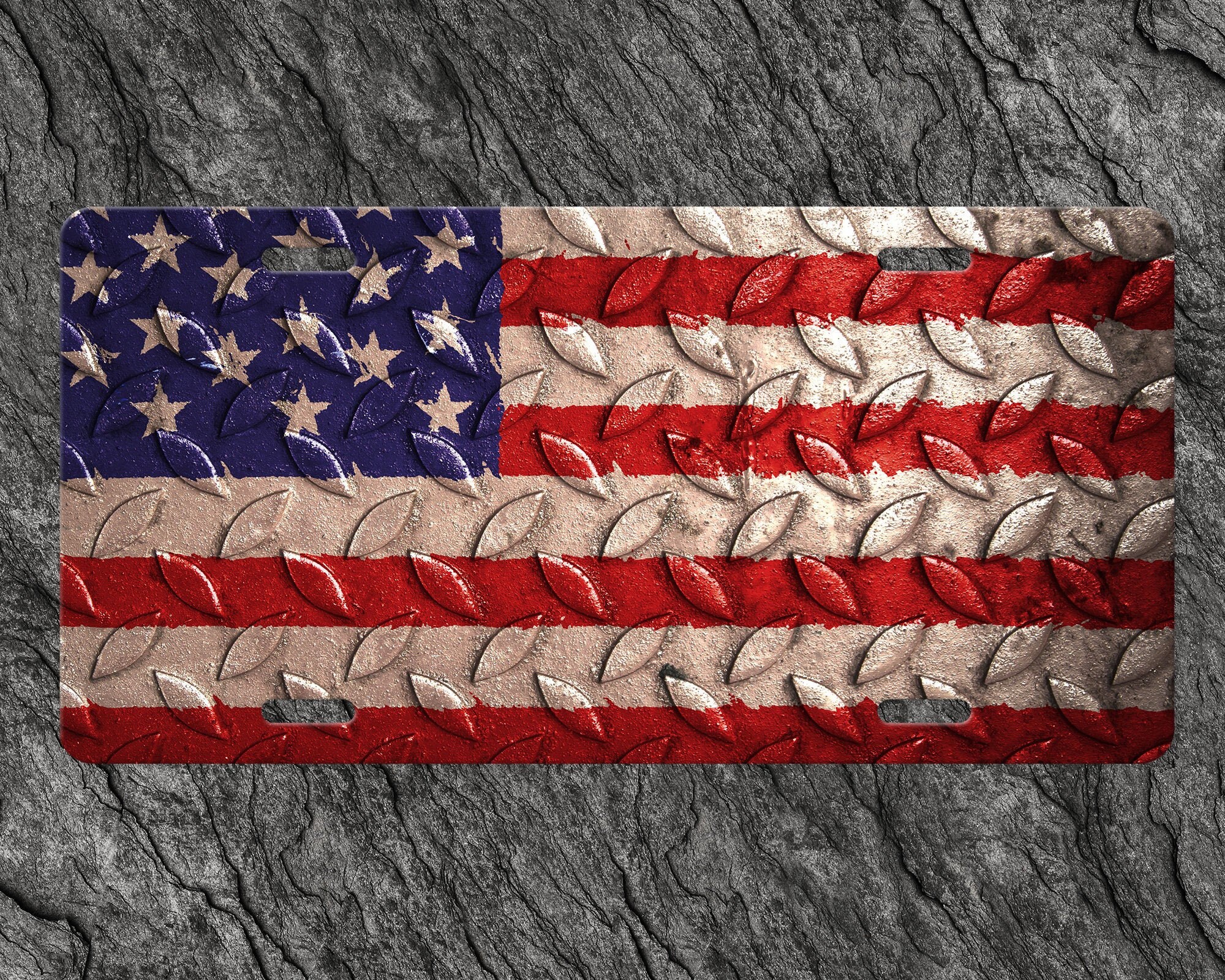 Diamond Plate Flag License Plate Vanity Plate Front License Etsy