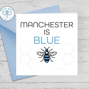 MANCHESTER is BLUE Greeting Card | *Personalised* | MCFC | Happy Birthday | Football | Friend | Family | Thank You | Man City