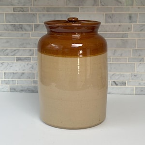 Vintage English Glazed Stoneware Storage Jar With Lid