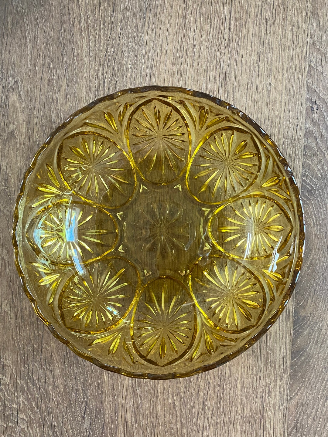 Vintage Anchor Hocking Yellow Glass Starburst Bowl With Etsy