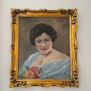 Vintage French Oil Portrait Of A Women