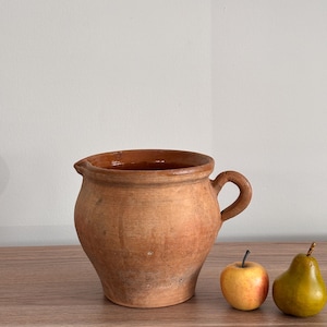 Vintage French Earth Tone Stoneware Handled Pot