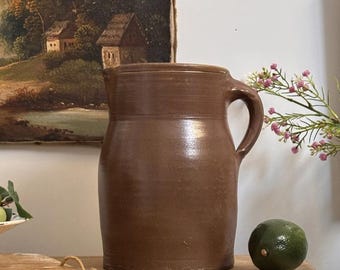 Vintage French Brown Toned Glazed Stoneware Pitcher