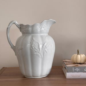 Large White Antique English Ironstone Pitcher | Alfred Meakin
