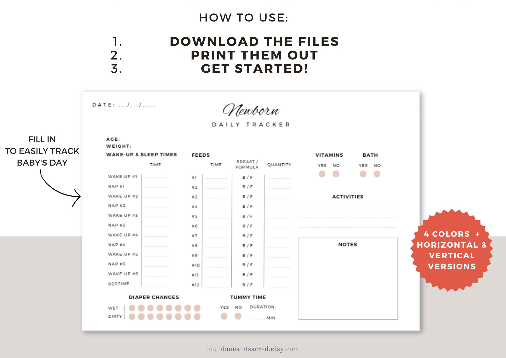 Printable Newborn Tracker, Instant Download and Print, Daily Baby ...