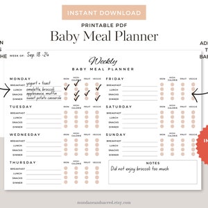 Easy Weekly Baby-Led Weaning Meal Planner, Baby Meal Planner Printable, Baby Food Journal, 7 Day Meal Planner, A4