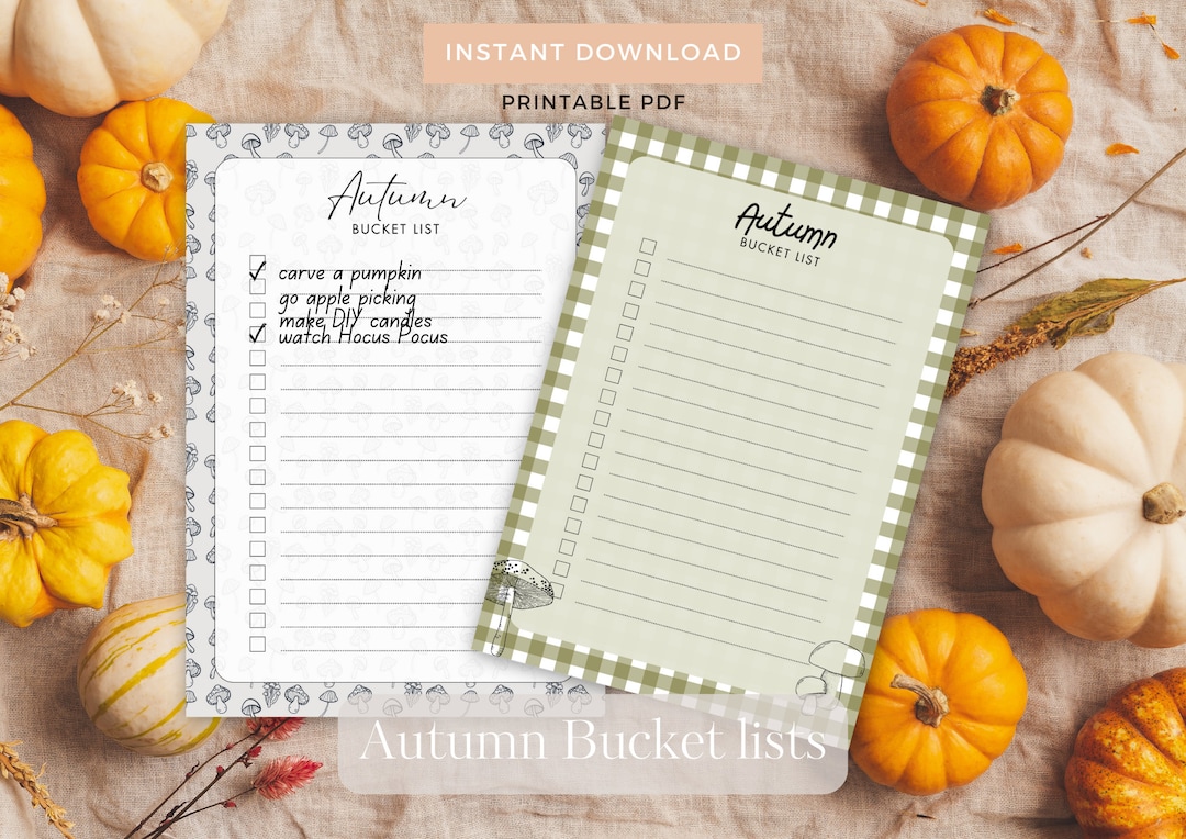 Autumn Bucket List Printable - Set of 2 Designs, Fillable Autumn Bucket ...