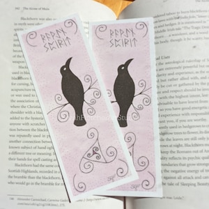 Raven Spirit Bookmark Runes Spirals Dot work from Original Watercolour Artwork Pen and Ink Triquetra Triple Goddess Symbol Bird Totem Nature