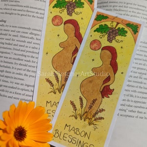 Mabon Goddess Bookmark Demeter Harvest Sabbat Grapes Wheat Full Moon Stars Dot Work From Original Watercolour Artwork Mabon Blessings Red