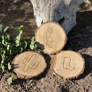Western Coasters | Wood Burned Western Coasters | Hand Made Wood Coasters | Wood Coasters | Rustic Drink Coasters | Farm House Coasters