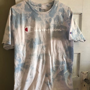 Baby Blue Acid Wash Champion Tee | Champion Tee | Bleach Tee