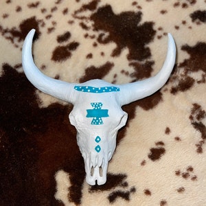 Hand Painted Cow Skull | Aztec Painted Cow Skull | Western Wall Decor | Cow Skull Decor | Paint Cow Skull | Western Painted Cow Skull
