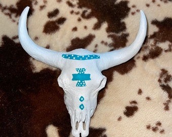 Hand Painted Cow Skull | Aztec Painted Cow Skull | Western Wall Decor | Cow Skull Decor | Paint Cow Skull | Western Painted Cow Skull