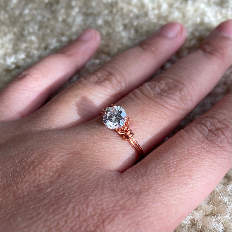 wire wrapped simulated diamond ring