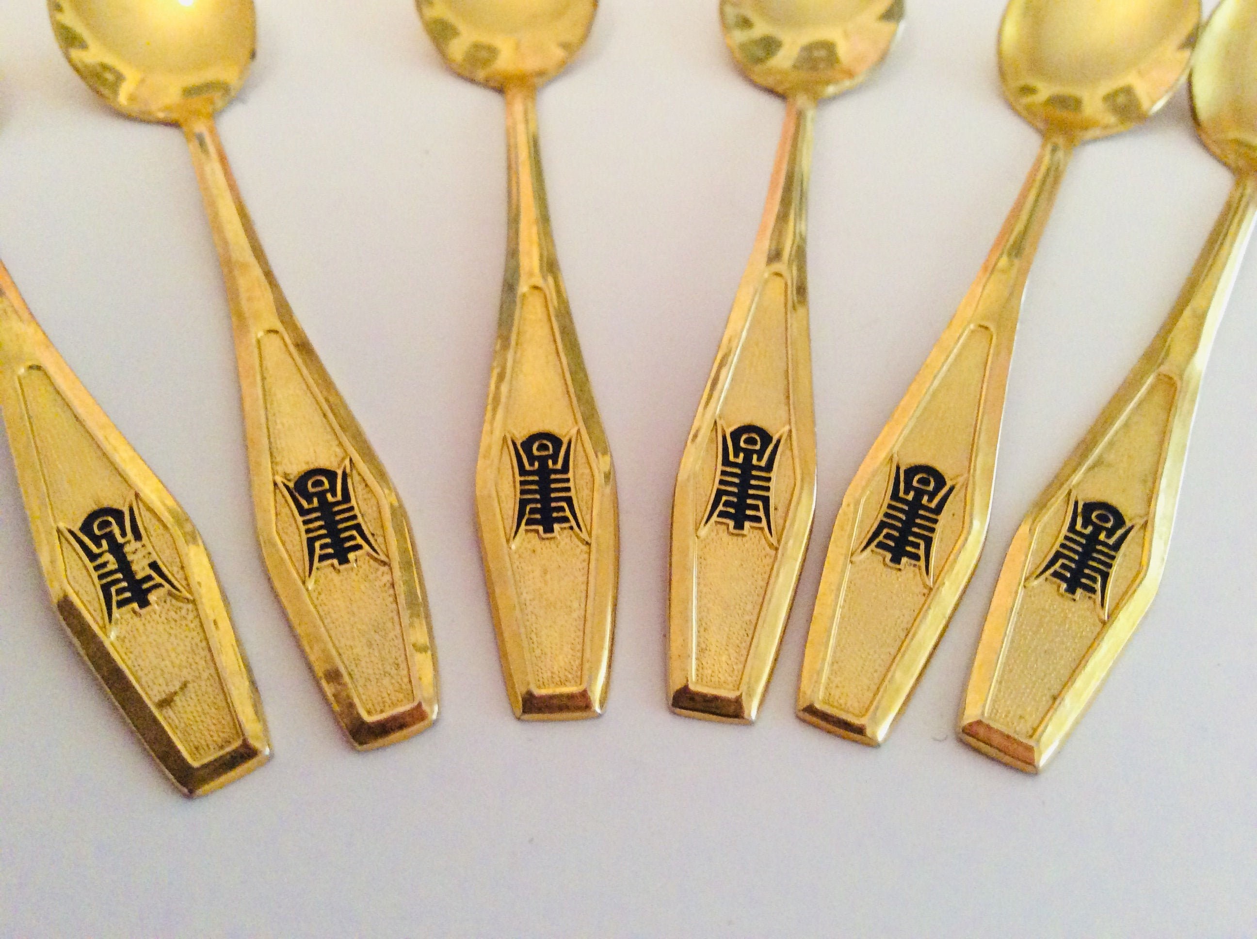 Set of 6 Gold Sugar Spoons with Hieroglyphic Blue Design 24k Etsy