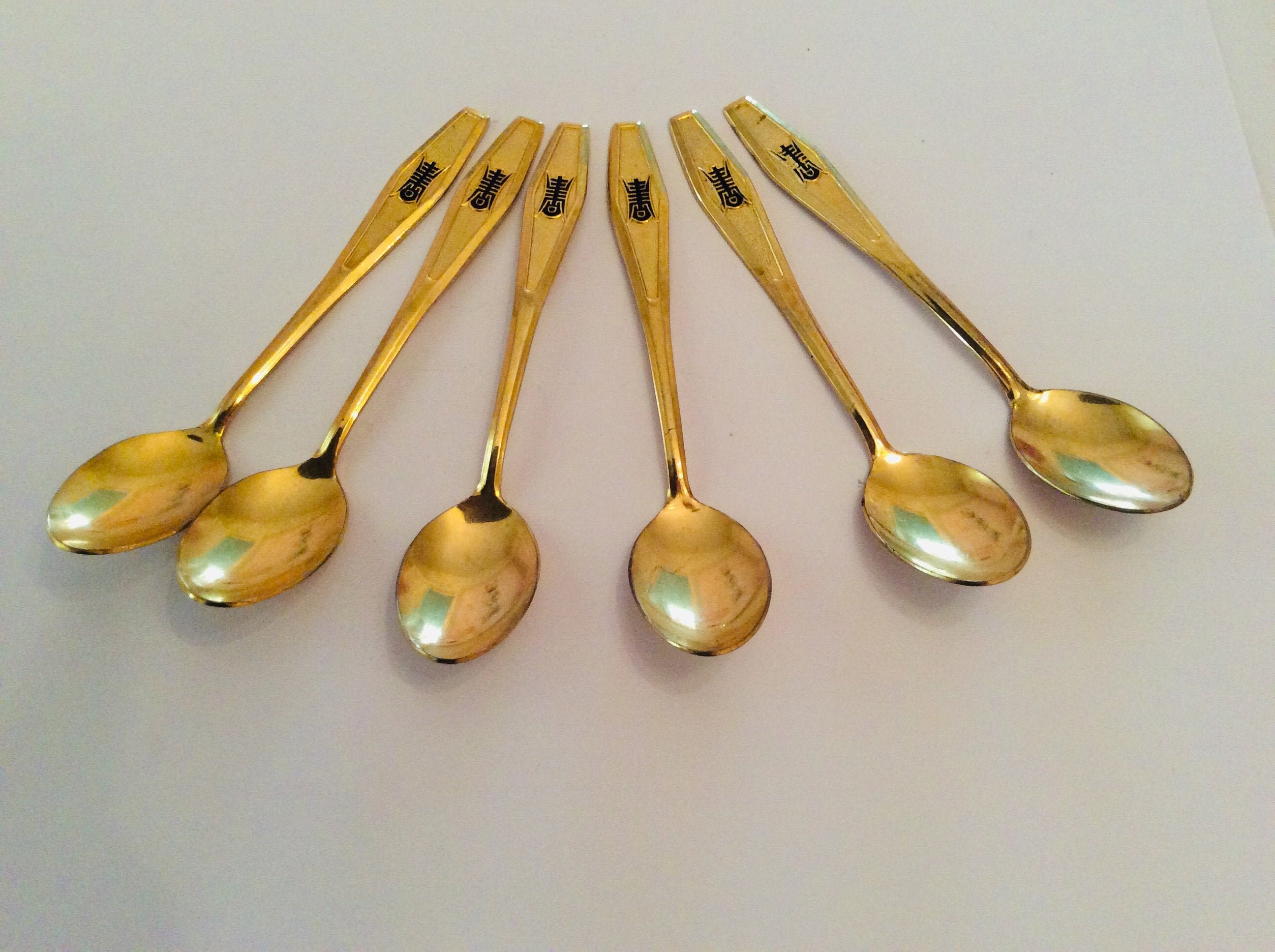 Set of 6 Gold Sugar Spoons with Hieroglyphic Blue Design 24k Etsy