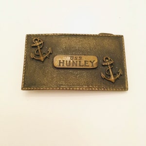 USS HUNLEY Navy Submarine Brass Belt Buckle, Heavy Duty Patriotic