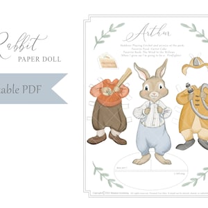 Paper Doll PDF Printable, Easter Paper Doll File, Paper Doll, Vector, Printable, Rabbit  Digital Download, Instant Download