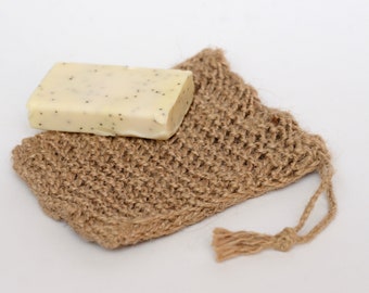 Jabón ahorrador de yute natural exfoliante. Bolsa de jabón biodegradable con cordón, bolsillo de jabón sin desperdicio, bolsa de jabón de ganchillo con cordón