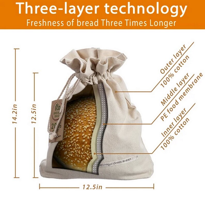 Cotton Bread Bag. Reusable Three Layered Bread Storage Etsy