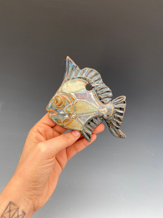 Handmade small ceramic fish wall hanging. — Earth, Fire, & Spirit Gallery