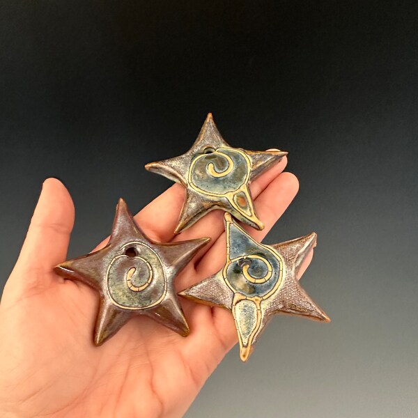 Wall hanging ceramic stars set of three can be hung indoors and outdoors