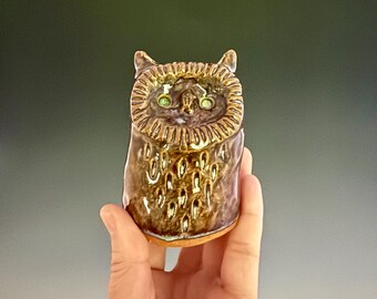 Handmade ceramic owl sculpture. Free standing. (Double Dip Glaze)