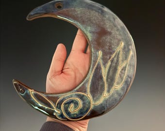 Handmade hanging ceramic moon