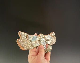 New Design! Handmade ceramic dragonfly wall hanging hook. This can be hung indoor or out.