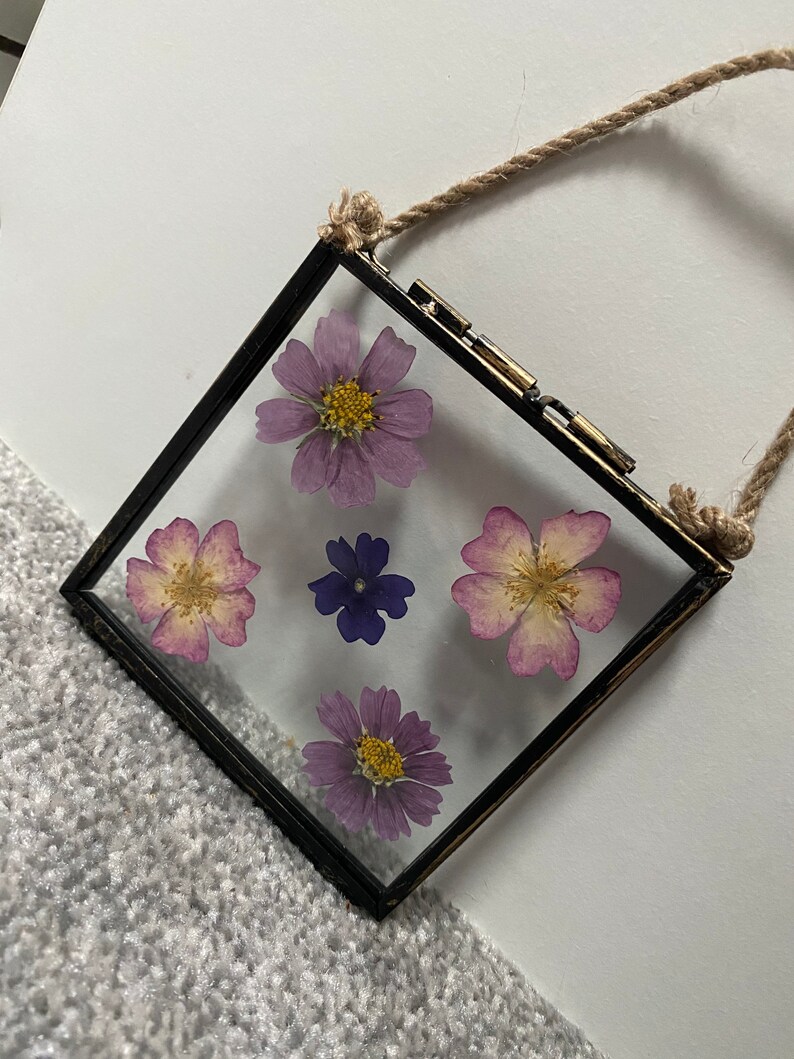 Hand pressed real flower hanging glass frames | Etsy