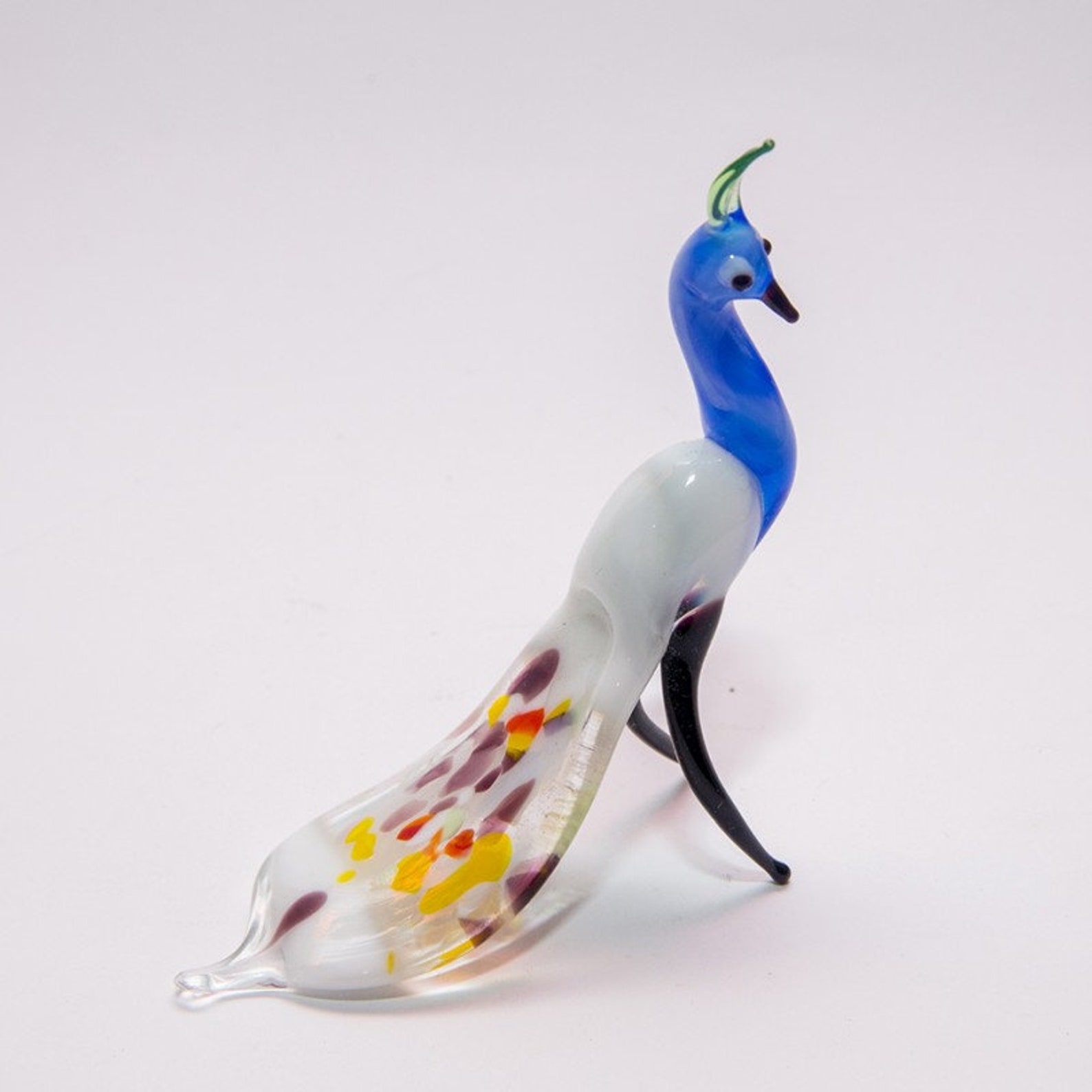 Peacock Animals Glass Handmade Blown Glass Figurine Art Etsy