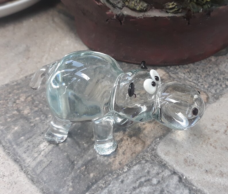Handmade Blown Glass Figurine Art Blown Glass Sculpture Made Of Glass Art Glass Hippo Animals Glass