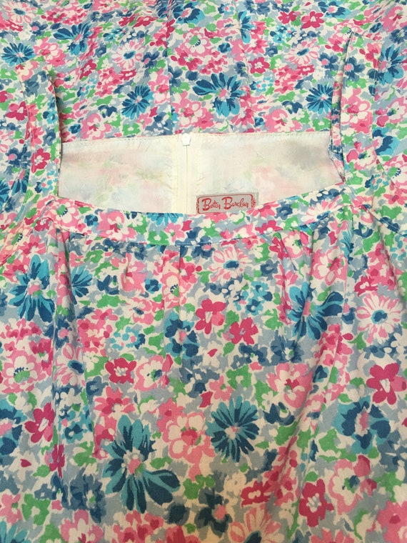 1970s Betty Barclay Floral Sun Dress Blue Pink Gr… - image 7