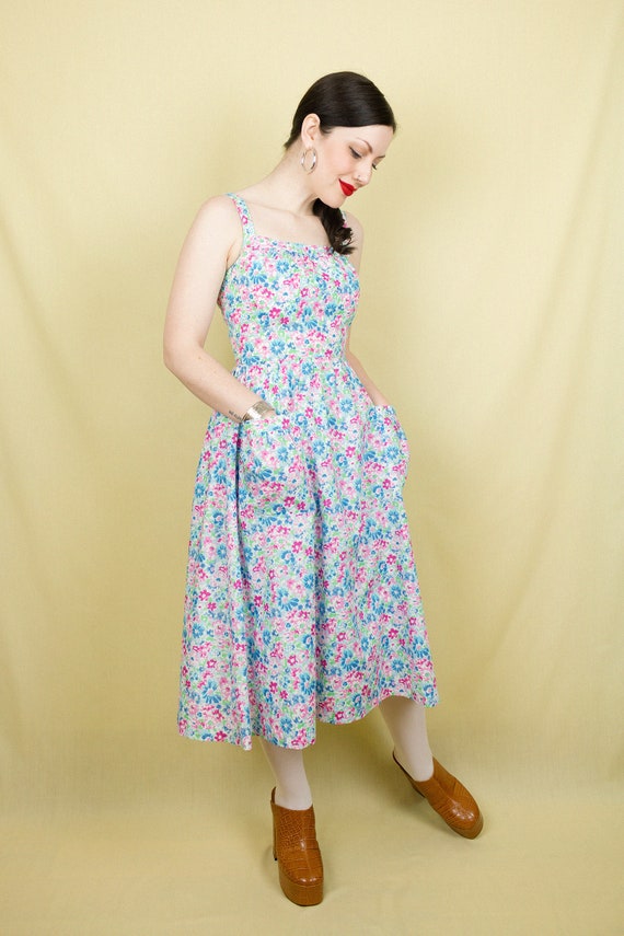 1970s Betty Barclay Floral Sun Dress Blue Pink Gr… - image 5