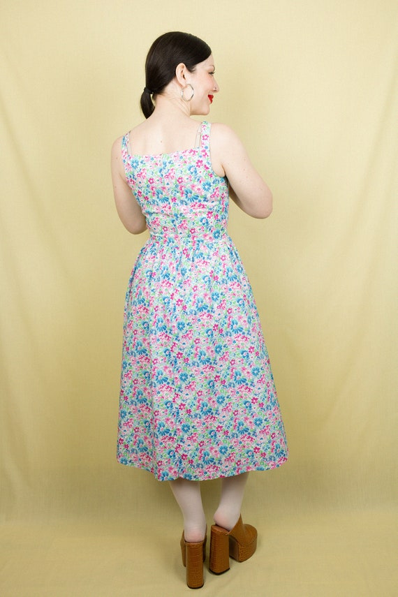 1970s Betty Barclay Floral Sun Dress Blue Pink Gr… - image 6