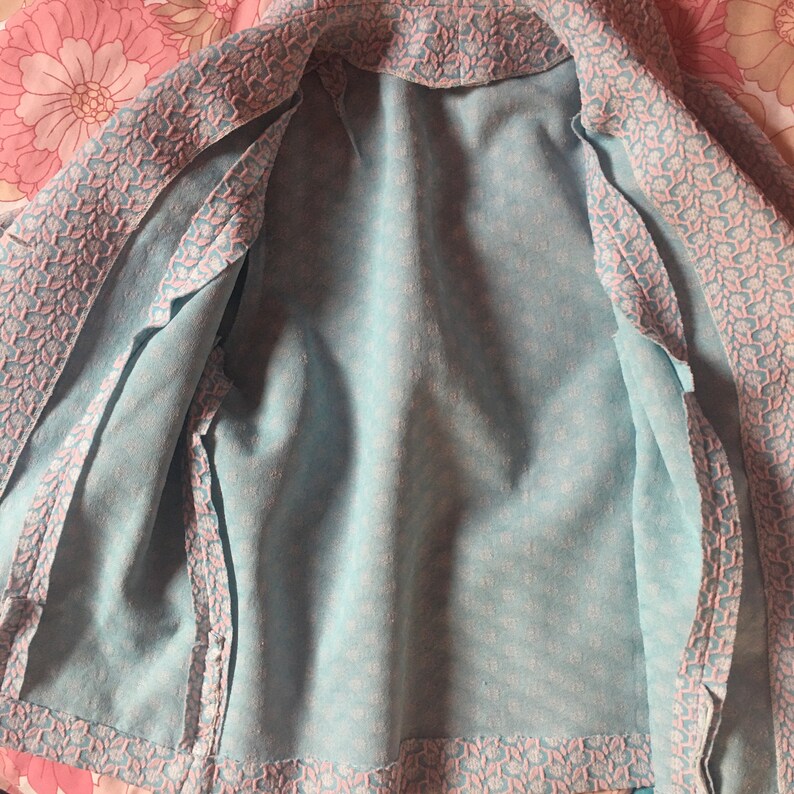 1960s Handmade Two Piece Skirt Suit Jacket Baby Pink Baby Blue Textured Crimplene