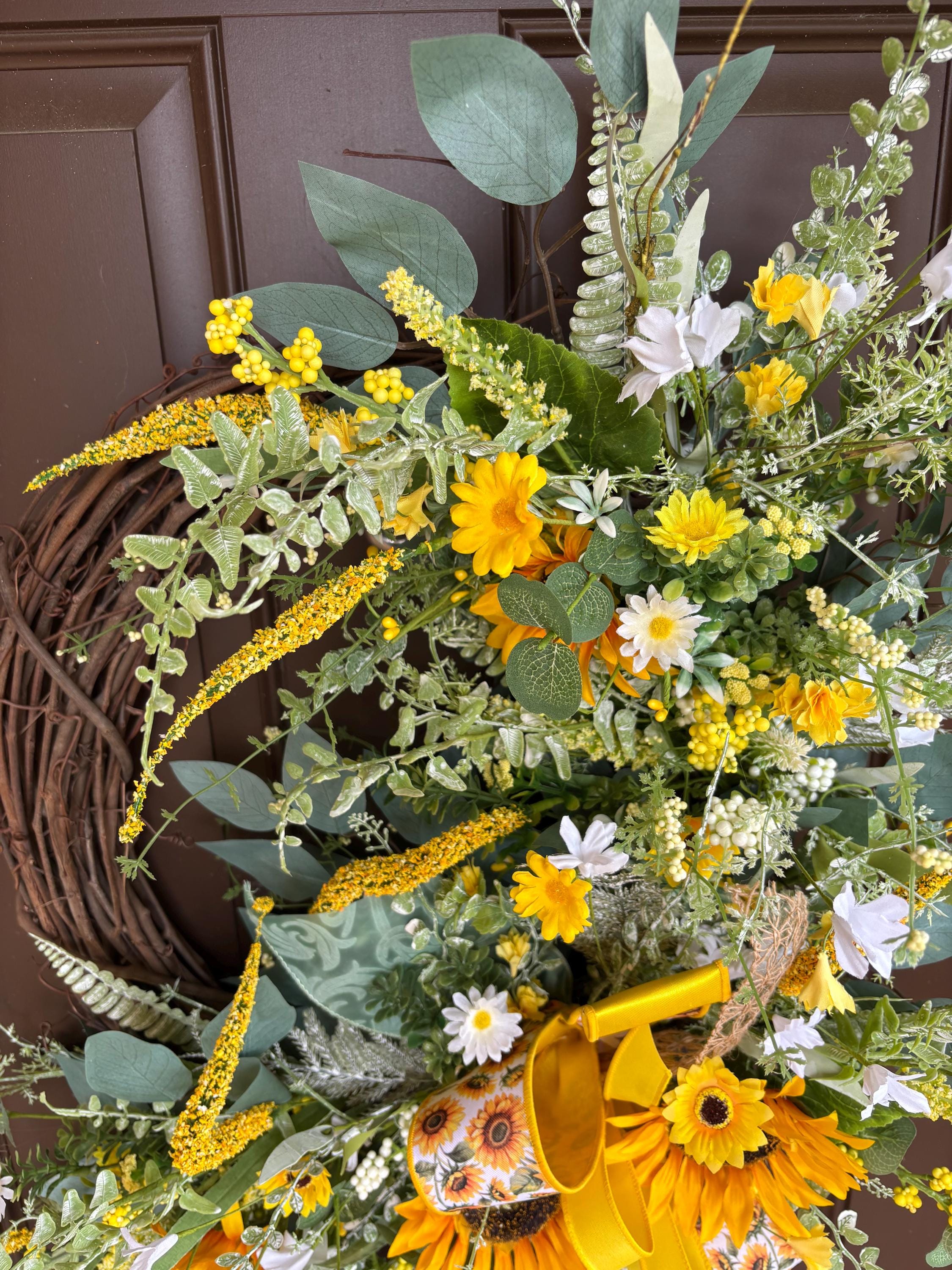 Sunflower Grapevine Wreath for Front Door With Bow and Wildflowers - Etsy
