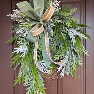 Norfolk Pine Christmas Winter Wreath for Front Door With Sage Green and