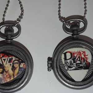 B7 -  Rock and roll band guitar pick glass single locket necklace  music ACDC Queen Rolling Stones Guns and Roses Zepplin