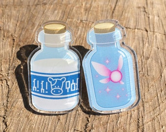 Lon Lon Milk Bottle Acrylic Pin, Fairy In A Bottle Acrylic Pin, Legend of Zelda, Nintendo Pins, Gaming Acrylic Pins, Retro Gaming