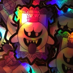 Holographic King Boo Sticker, Luigi's Mansion 3, Mario Ghost Sticker, King Boo Sticker, Luigi's Mansion Sticker, Retro Gaming