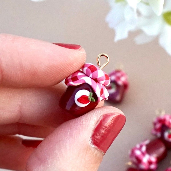 Strawberry Jam Jar Earrings | Fruit Jelly | Tiny Food Jewelry | Mini Food | Polymer Clay | Handmade Dangle Earrings |Hypoallergenic 24k Gold