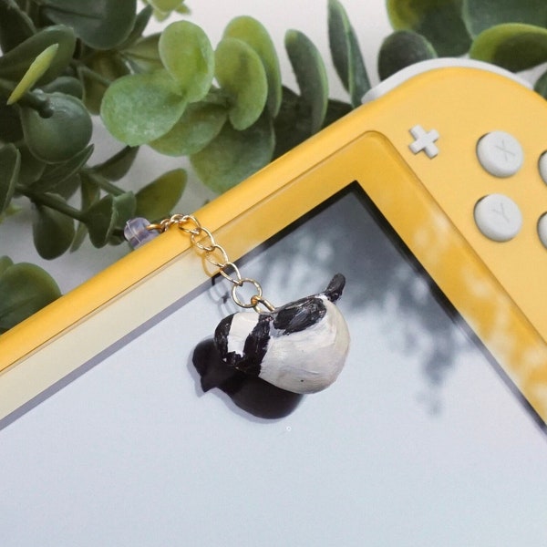 Nintendo Switch Chickadee Charm | Cozy Gamer Aesthetic | Dust Plug Headphone Jack | Polymer Clay | Bird Lover Gift | Bird Watcher