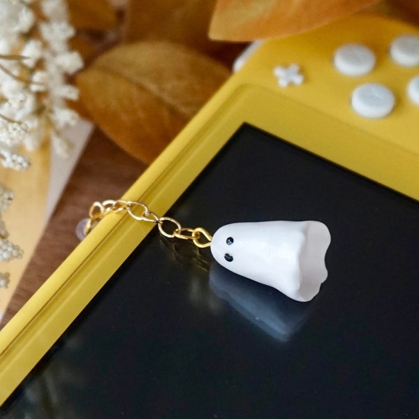 Nintendo Switch Ghost Charm | Spooky Halloween Tech Accessories | Cozy Gamer Autumn Gift | Cozy Fall Aesthetic | Dust Plug Headphone Jack