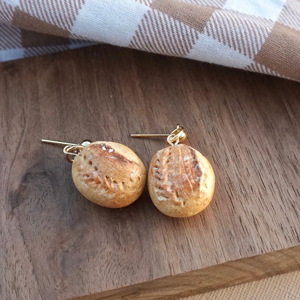 Sourdough Bread Earrings | Tiny Food Jewelry | Mini Food | Bakery Jewelry Polymer Clay | Handmade Dangle Earrings | Hypoallergenic 24k Gold