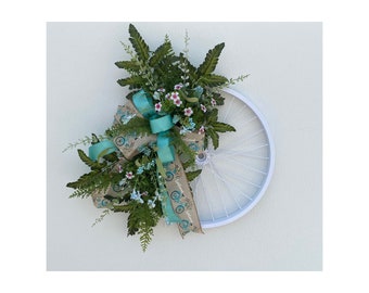 Bicycle Wheel Wreath, Everyday Wreath, Bike Wreath, Summer Spring Decor