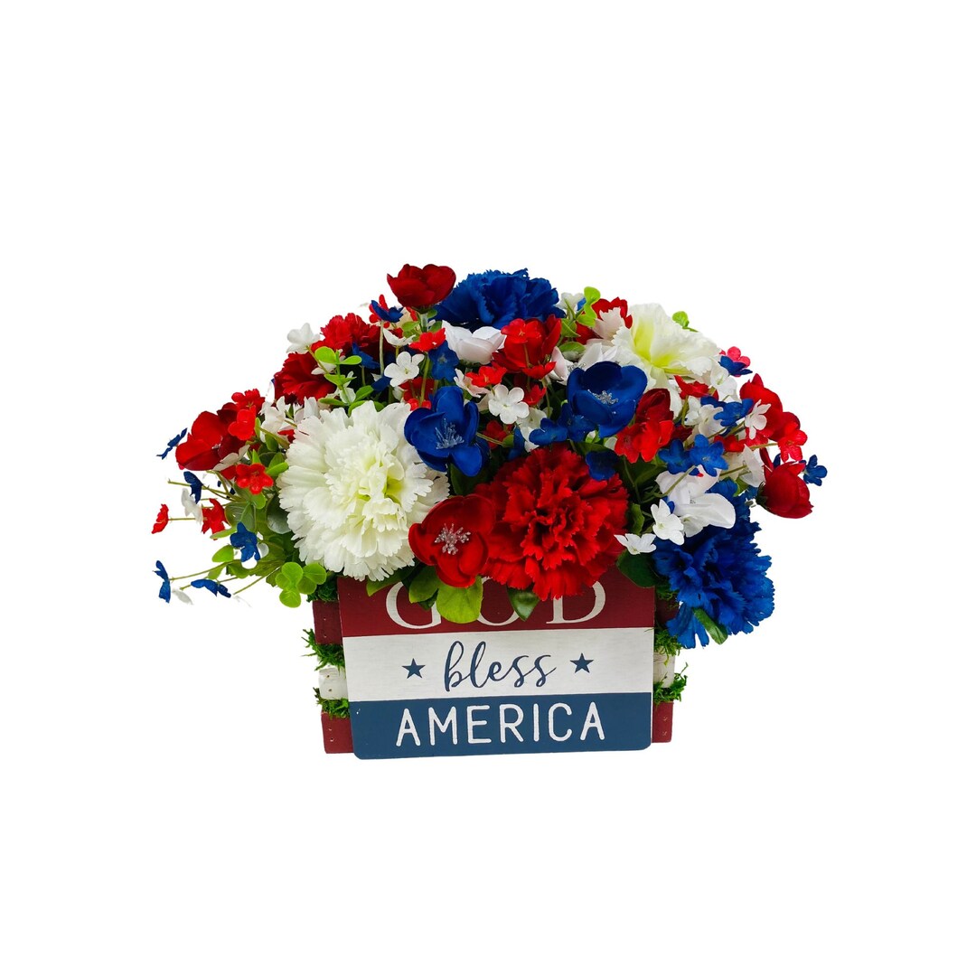 Patriotic Centerpiece, Rustic Red, White and Blue Decor, Military Pride, American Pride, "god ...